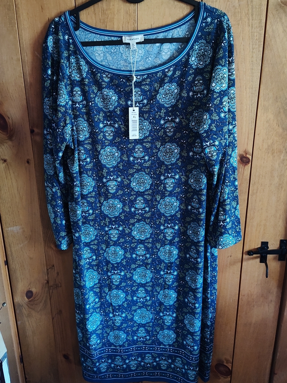 Max Studio Blue Floral Scoop-Neck Long Sleeve Dress